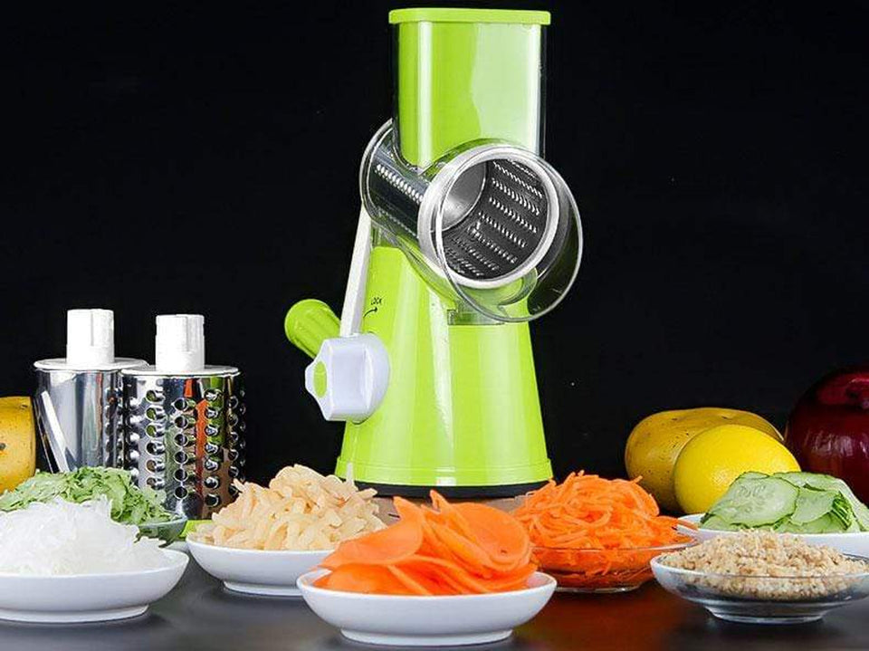 TableTop Drum Grater – 3-in-1 Manual Vegetable Cutter, Slicer & Grater (Random Color)