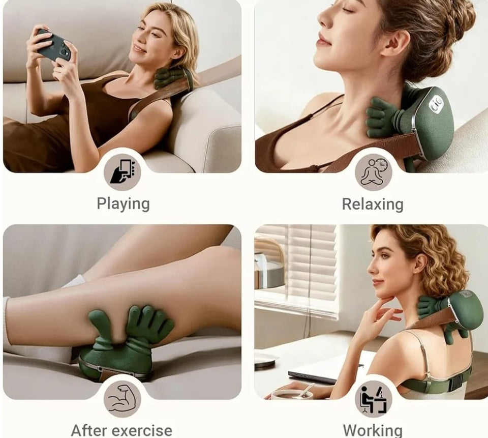 Human Hand Style Heated Neck & Shoulder Massager – Wireless 4D Deep Tissue Finger Pressure