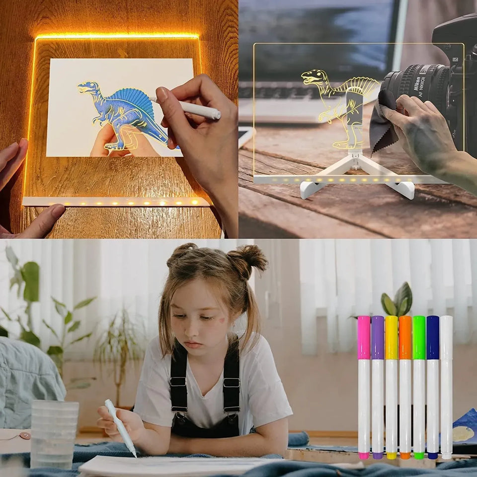 LED Light-Up Writing Board – Colorful Acrylic Message Pad with Stand & Erasable Pens
