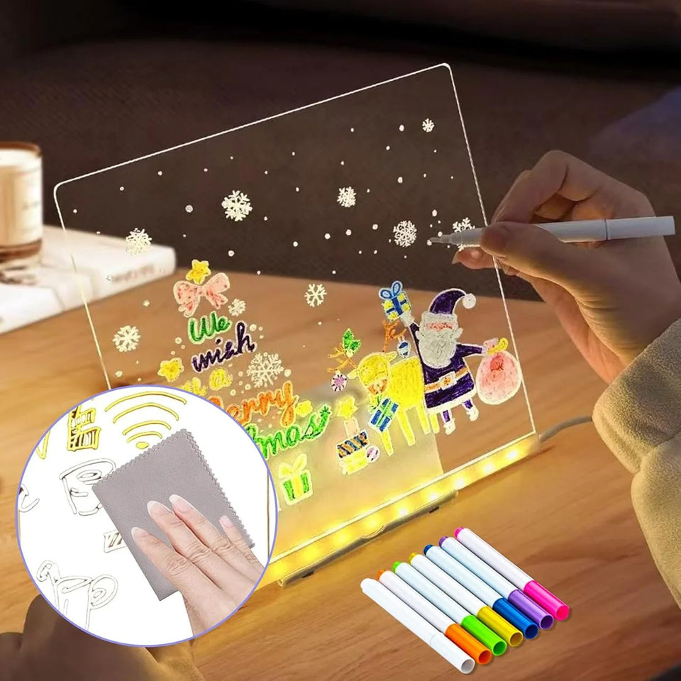 LED Light-Up Writing Board – Colorful Acrylic Message Pad with Stand & Erasable Pens