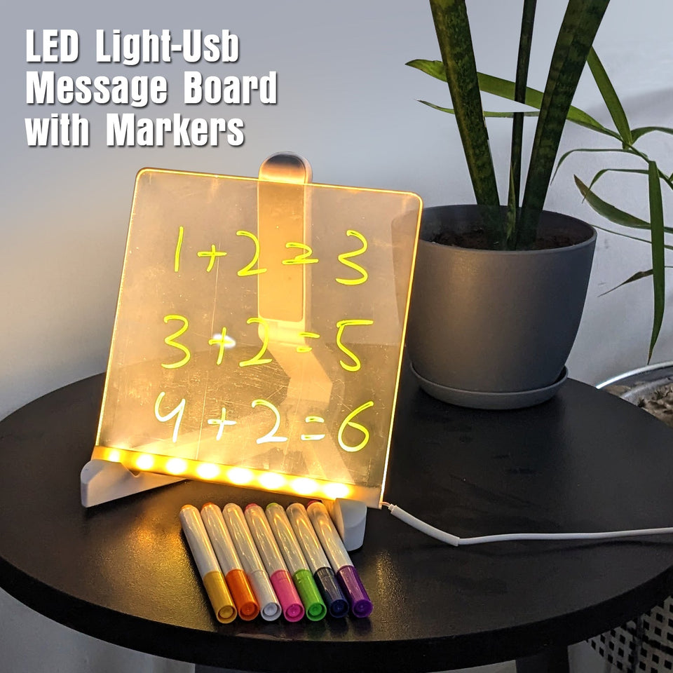 LED Light-Up Writing Board – Colorful Acrylic Message Pad with Stand & Erasable Pens