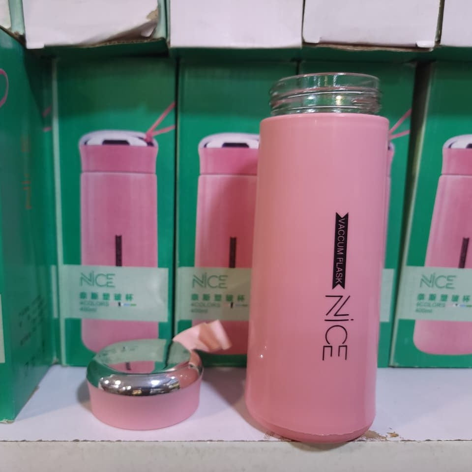 BPA-Free Glass Water Bottle – 400ml Portable Tumbler with Protective Shell (Random Color)