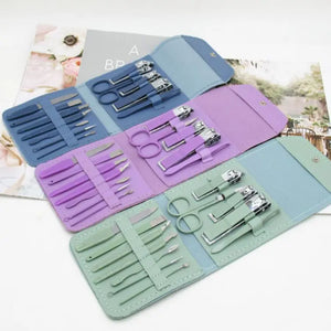 16-in-1 Stainless Steel Nail Care Kit – Professional Manicure & Pedicure Set (Random Color Case)